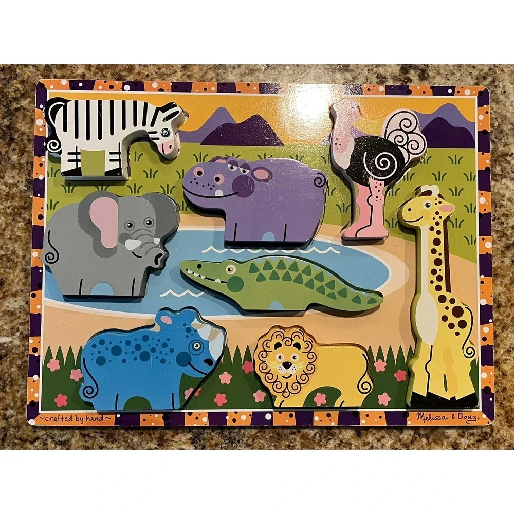 Melissa & Doug Wooden Chunky Puzzles Safari Animals 2014 8 Pieces Excellent